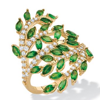 PalmBeach Jewelry 3.25 ct w. Marquise-Cut Simulated Green Emerald & CZ Gold-Plated Leaf Ring