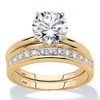 PalmBeach Jewelry 2.20 TCW Cubic Zirconia 18k Gold-plated Silver Solitaire Wedding Ring Set