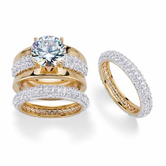 PalmBeach Jewelry 8.26 ct w. Round Cubic Zirconia 18k Gold-Plated 3 pc Bridal Set