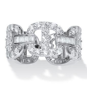 PalmBeach Jewelry 2.95 TCW Round Cubic Zirconia Sterling Silver Link Ring