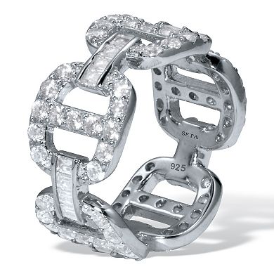 PalmBeach Jewelry 2.95 TCW Round Cubic Zirconia Sterling Silver Link Ring