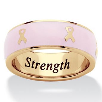 PalmBeach Jewelry Breast Cancer Awareness Pink Enamel Inscribed Ribbon Eternity Band