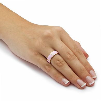 PalmBeach Jewelry Breast Cancer Awareness Pink Enamel Inscribed Ribbon Eternity Band