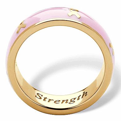 PalmBeach Jewelry Breast Cancer Awareness Pink Enamel Inscribed Ribbon Eternity Band
