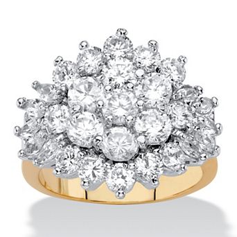 PalmBeach Jewelry 4.25 ct w 18k Gold-Plated Cubic Zirconia Cubic Zirconia Cluster Cocktail Ring