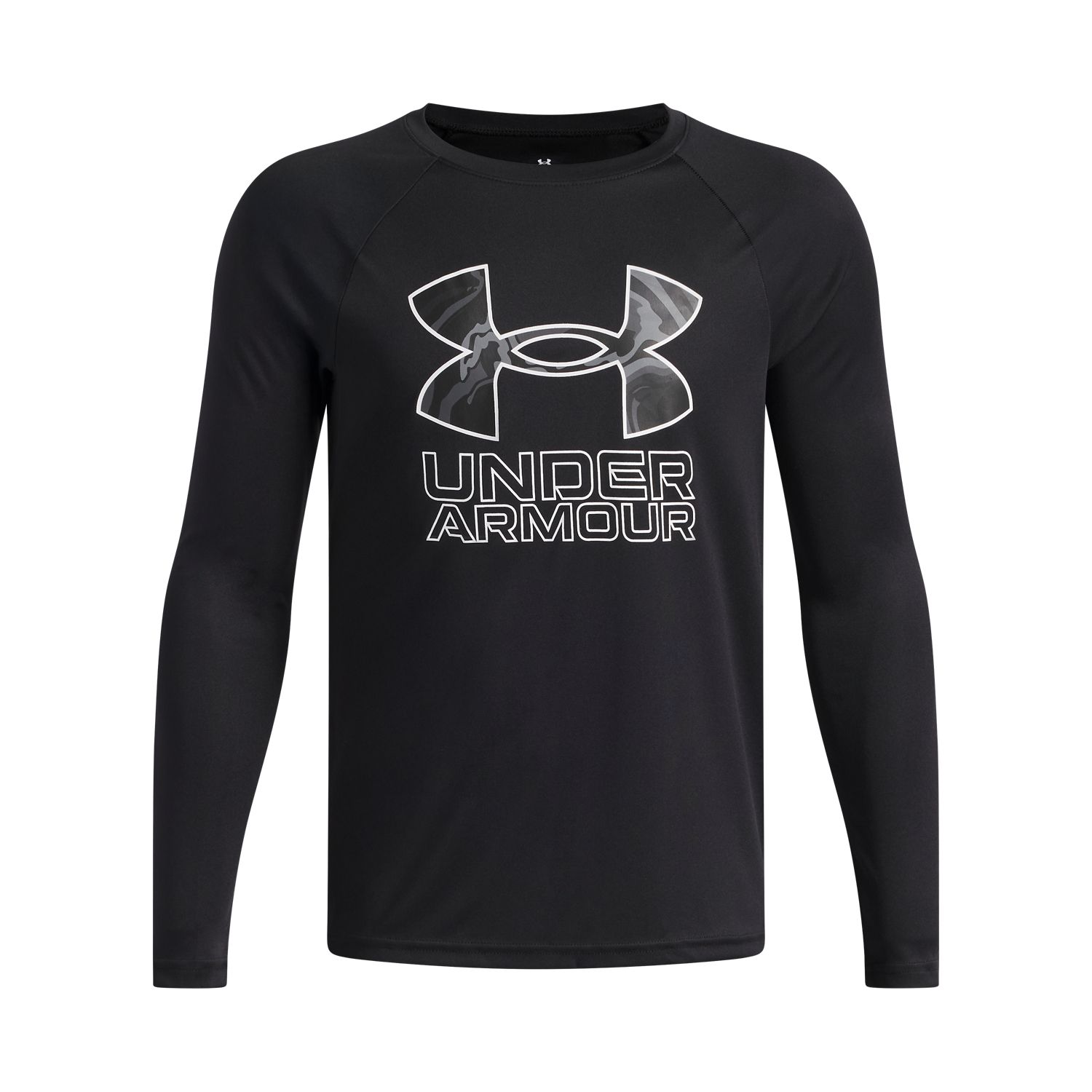 Топ Under Armour Tech с гибридным принтом и длинным рукавом для мальчиков 8-20, цвет: Чёрный белый