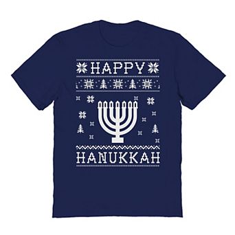 Men's Happy Hanukkah Ugly Christmas Sweater Graphic Tee