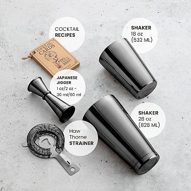 Cocktail Shaker Boston Shaker Set Professional Weighted Martini Shakers, Strainer, & Japanese Jigger