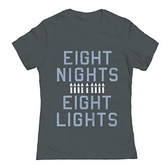 Juniors' Eight Nights Eight Lights Hanukkah Graphic Tee