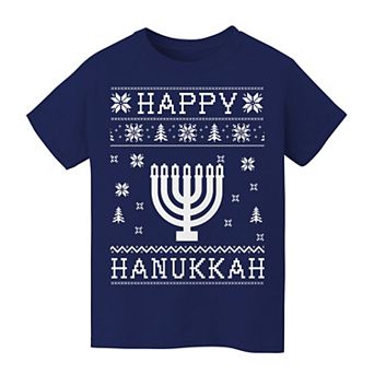 Kids 8-20 Happy Hanukkah Ugly Christmas Sweater Graphic Tee