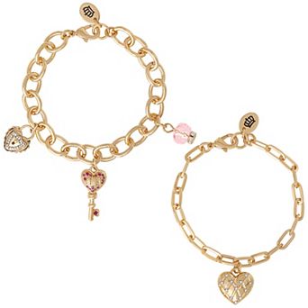 Juicy Couture Charm Bracelet Set with Heart and Key Charms - 7.5''