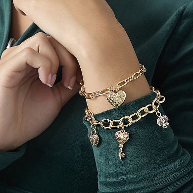 Juicy Couture Charm Bracelet Set with Heart and Key Charms - 7.5''