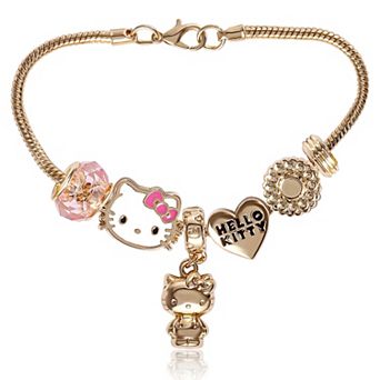 SALLY ROSE Hello Kitty Charm Bracelet for Women, 7" Gold-Tone Sanrio Bracelets with 6 Unique Charms