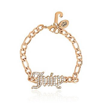 Juicy Couture Gothic Logo Pendant Bracelet for Women 7.5", Gold-Tone Juicy Bracelet with Logo Charm