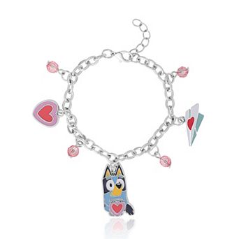 Bluey Charm Bracelet, Silver-Tone, Heart & Love Letter Charms