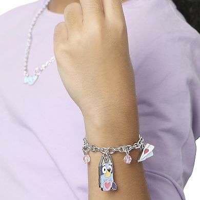 Bluey Charm Bracelet, Silver-Tone, Heart & Love Letter Charms
