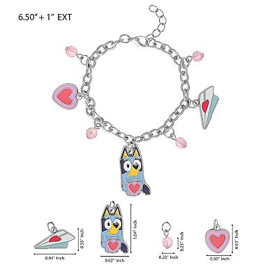 Bluey Charm Bracelet, Silver-Tone, Heart & Love Letter Charms