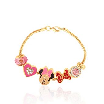 Minnie Mouse Bracelet 7" Gold-Tone Charm Bracelet with 6 Unique Charms