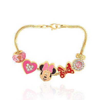 Minnie Mouse Bracelet 7" Gold-Tone Charm Bracelet with 6 Unique Charms