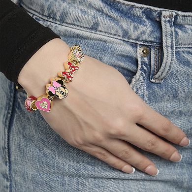Minnie Mouse Bracelet 7" Gold-Tone Charm Bracelet with 6 Unique Charms