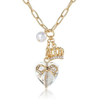Juicy Couture Double Chain Heart Charm Bracelet, Gold‑Tone