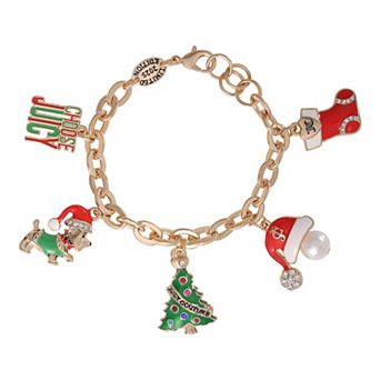 Juicy Couture Holiday Charm Bracelet, Gold‑Tone Enamel Christmas Motifs