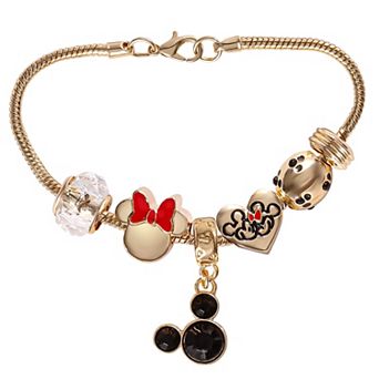 Mickey Mouse and Minnie Mouse Bracelet for Women, 7" Gold-Tone