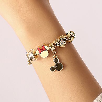 Mickey Mouse and Minnie Mouse Bracelet for Women, 7" Gold-Tone