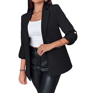 Women's Casual Business Open Front Long Sleeve Notch Lapel Office Blazer Jacket