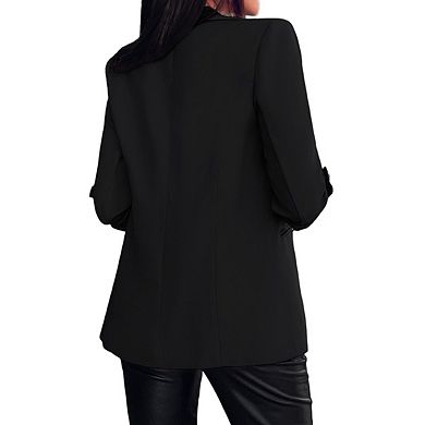 Women's Casual Business Open Front Long Sleeve Notch Lapel Office Blazer Jacket