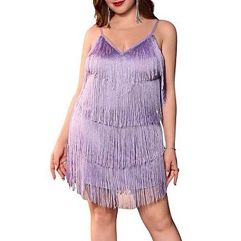 Womens Plus Size Sequin Dress V Neck Flapper Homecoming Dresses Fringe Wedding Party Evening Gown