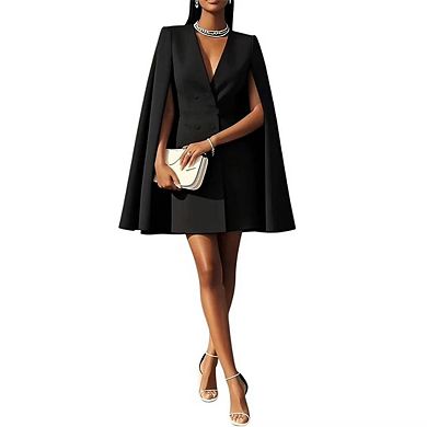 Womens Cape Blazer Split Sleeve V Neck Double Breasted Elegant Blazer Dress Workwear