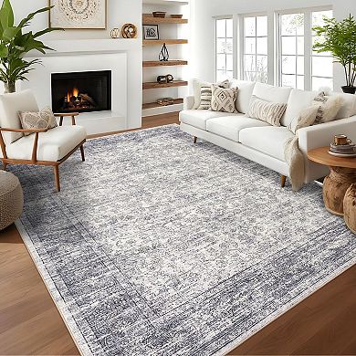 Washable Boho Area Rugs, Vintage Floral Non Slip Soft Modern Pastel Carpets Runners Indoor Outdoor