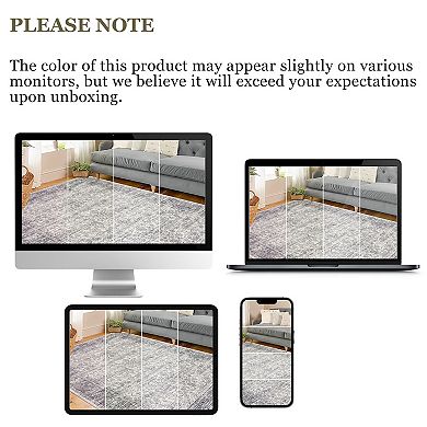 Washable Boho Area Rugs, Vintage Floral Non Slip Soft Modern Pastel Carpets Runners Indoor Outdoor