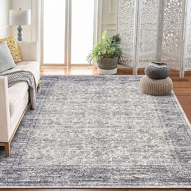 Washable Boho Area Rugs, Vintage Floral Non Slip Soft Modern Pastel Carpets Runners Indoor Outdoor