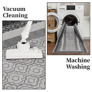 Modern Area Rugs for Bedroom Machine Washable Bordered Rug Non-Slip Stain Resistant Carpet