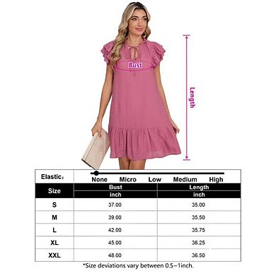 Womens Summer Dresses V-Neck Drawstring Ruffle Cap Short Sleeve Side Pockets Mini Dress Sundress