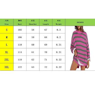 Womens Striped Sweater Set Oversized Lounge Sets Matching Pajamas Long Sleeve Top and Shorts