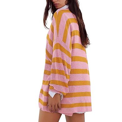 Womens Striped Sweater Set Oversized Lounge Sets Matching Pajamas Long Sleeve Top and Shorts
