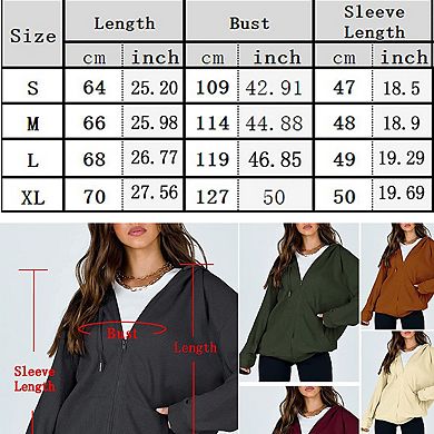 Women's Zip Up Loose Fit Hooded Jackets Comfy Long Sleeve Casual Waffle Sweatshirts with Pockets