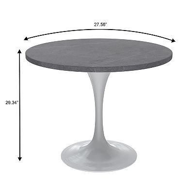 Leisuremod Verve Collection 36 Round Dining Table, White Base With Sintered Stone Top