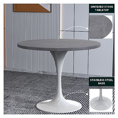 Leisuremod Verve Collection 36 Round Dining Table, White Base With Sintered Stone Top