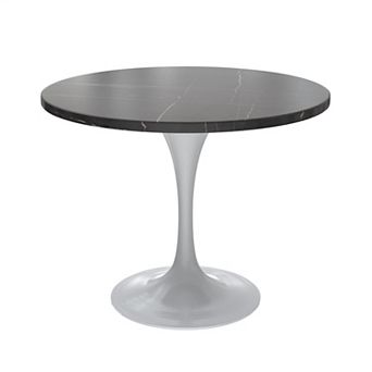 Leisuremod Verve Collection 36 Round Dining Table, White Base With Sintered Stone Top