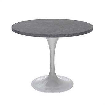 Leisuremod Verve Collection 36 Round Dining Table, White Base With Sintered Stone Top