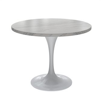 Leisuremod Verve Collection 36 Round Dining Table, White Base With Sintered Stone Top