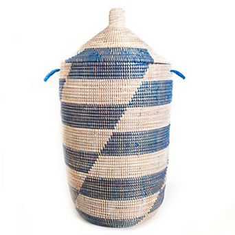 Dou Lid Storage Basket Stripe Blue