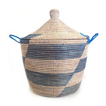 Dou Lid Storage Basket Stripe Blue Low Storage