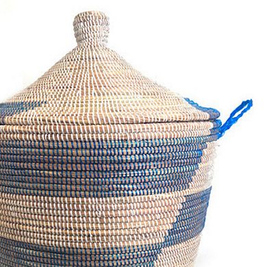 Dou Lid Storage Basket Stripe Blue Low Storage