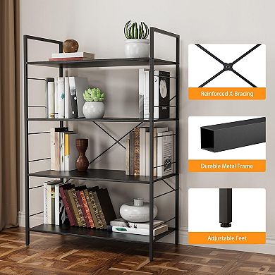 4-Tier Industrial Bookshelf - Steel Frame Bookcase for Home Office
