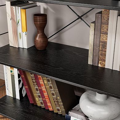 4-Tier Industrial Bookshelf - Steel Frame Bookcase for Home Office